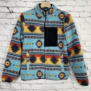 PacSun Turquoise Aztec Sherpa Zip Jacket with Yellow & Black Accents
